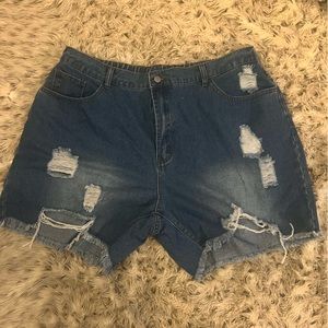 SHEIN destructed jean shorts